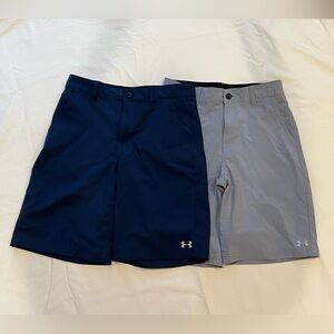 Under Armour Boys Athletic Shorts - 2 pair lot Navy Gray 14